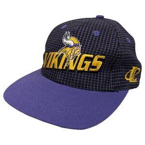Vintage 90s Retro Minnesota‎ Vikings Logo Athletic NFL Grid Strapback Hat - RARE
